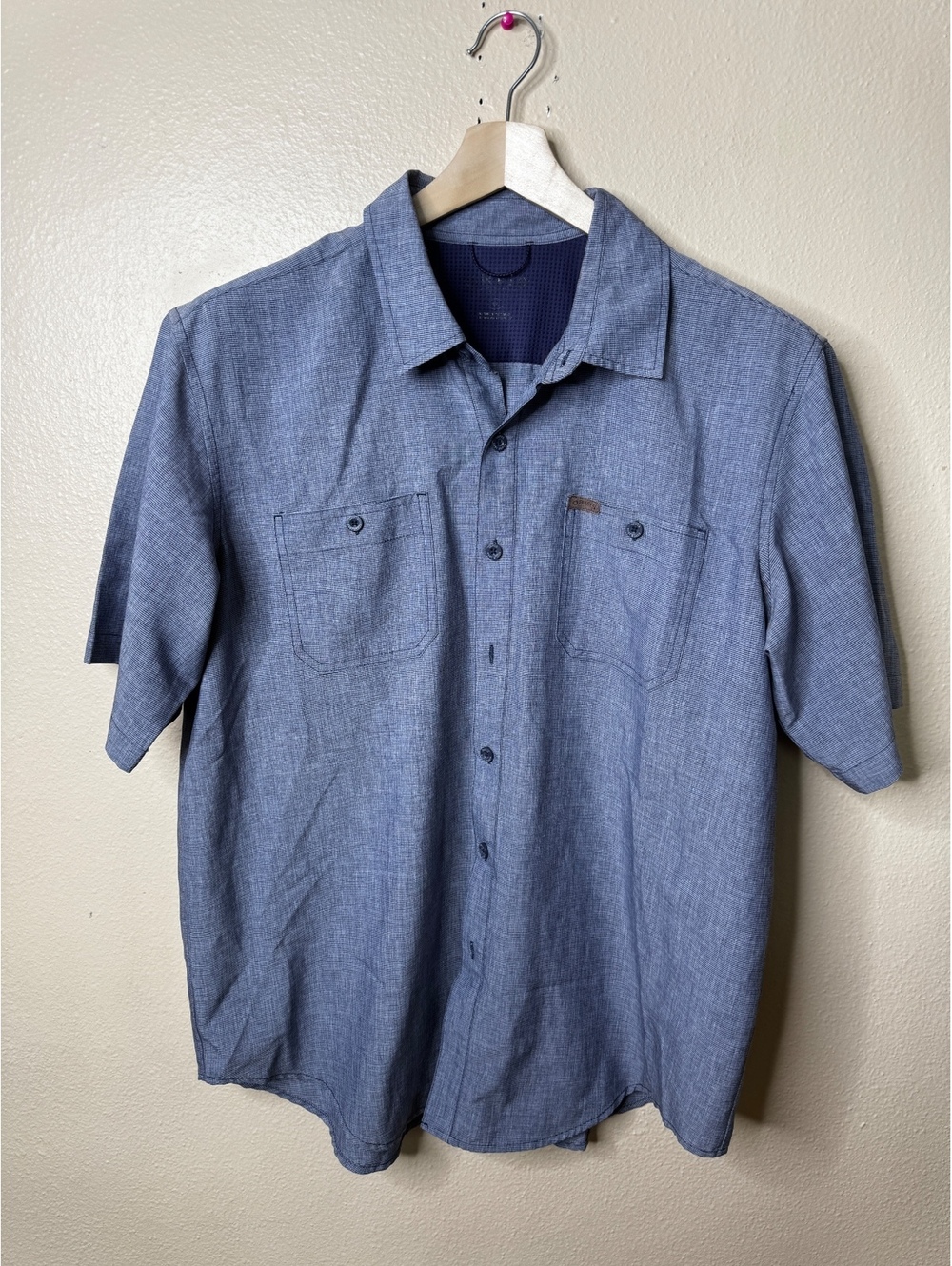 Orvis Men’s XL Blue Microstripe Short Sleeve Button Down Shirt Two Chest Pockets